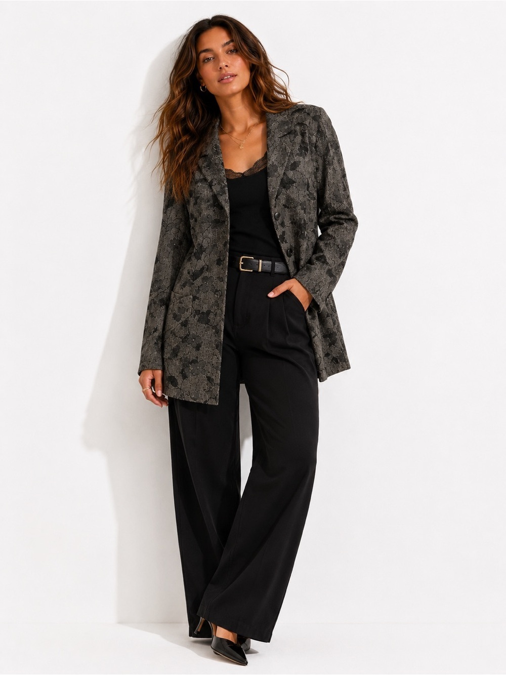 Coldwater Creek Gray Floral Blazer Jacket Women’s Medium Button Front